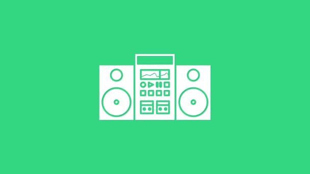 Estéreo Home branco com dois alto-falantes ícone isolado no fundo verde. Sistema musical. Animação gráfica em movimento de vídeo 4K — Vídeo de Stock
