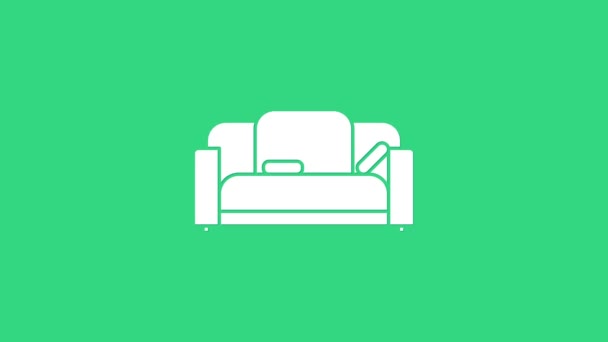 White Sofa icon isolated on green background. 4K Video motion graphic animation — Stock Video