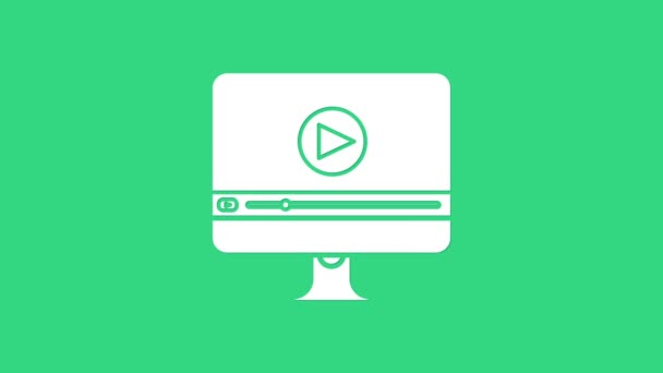 White Online játék videó ikon elszigetelt zöld háttérrel. Számítógépes monitor és filmszalag játéktáblával. 4K Videó mozgás grafikus animáció — Stock videók