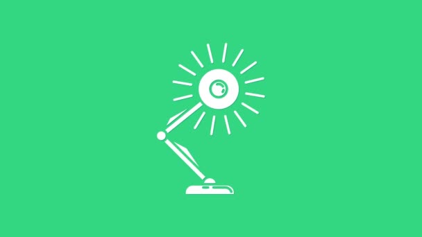 Icona lampada da tavolo bianca isolata su sfondo verde. Lampada da tavolo per ufficio. Animazione grafica 4K Video motion — Video Stock