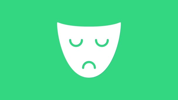 White Drama theatrical mask icon isolated on green background. 4K Video motion graphic animation — Stock Video