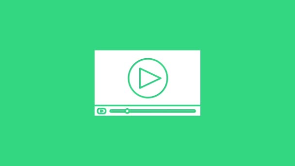 White Online play video icon isolated on green background. Film strip with play sign. 4K Video motion graphic animation — Stock Video