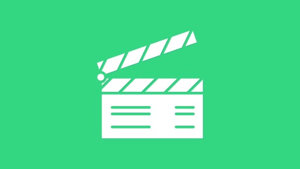 White Movie clapper icon isoliert auf grünem Hintergrund. Filmklappbrett. Klappschild. Kinoproduktion oder Konzept der Medienbranche. 4K Video Motion Grafik Animation — Stockvideo