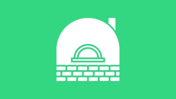 Icono de estufa de ladrillo blanco aislado sobre fondo verde. Chimenea de ladrillo, estufa de mampostería, horno de piedra icon.4K animación gráfica de vídeo — Vídeo de stock