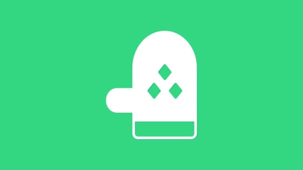 Fehér sütő kesztyű ikon elszigetelt zöld háttérrel. Konyhafazekas tábla. Főzőkesztyű. 4K Videó mozgás grafikus animáció — Stock videók