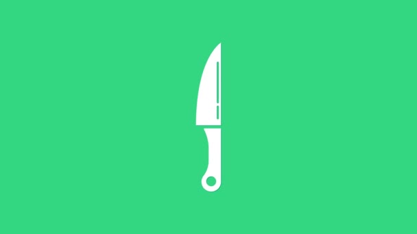 白色刀具图标孤立在绿色背景。餐具的象征。4K视频运动图形动画 — 图库视频影像