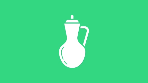 Witte fles olijfolie pictogram geïsoleerd op groene achtergrond. Kan met olijfolie icoon. 4K Video motion grafische animatie — Stockvideo