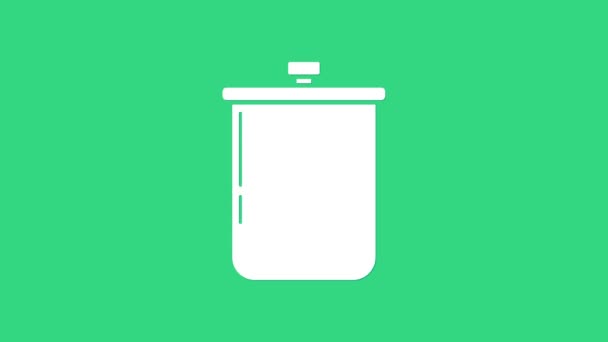 緑色の背景に隔離された白い鍋のアイコン。沸騰またはシチュー食品のシンボル。4Kビデオモーショングラフィックアニメーション — ストック動画