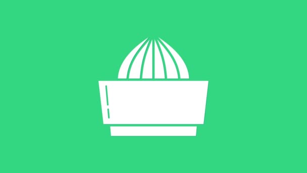 Icono de exprimidor de fruta cítrica blanca aislado sobre fondo verde. Animación gráfica de vídeo 4K — Vídeos de Stock