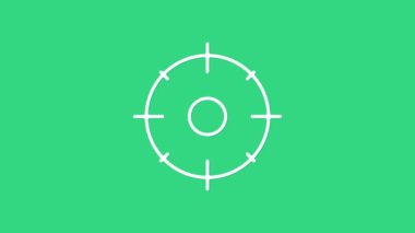 Atış yarışması ikonu için beyaz hedef sporu yeşil arka planda izole edildi. Atış mesafesi ya da atış mesafesi için sayıları olan temiz bir hedef. 4K Video hareketli grafik canlandırması