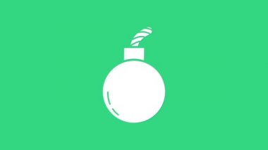 Beyaz Bomba yeşil arka planda izole edilmiş ikonu patlatmaya hazır. 4K Video hareketli grafik canlandırması