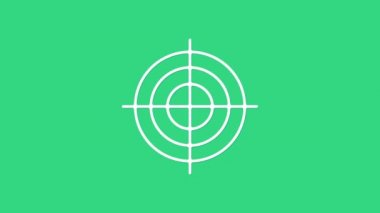 Atış yarışması ikonu için beyaz hedef sporu yeşil arka planda izole edildi. Atış mesafesi ya da atış mesafesi için sayıları olan temiz bir hedef. 4K Video hareketli grafik canlandırması
