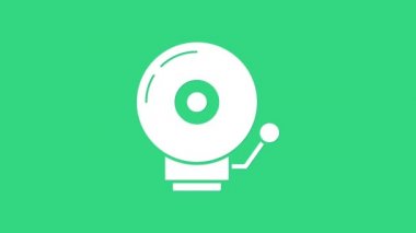 Yeşil arkaplanda beyaz zil simgesi izole edildi. Alarm sembolü, servis zili, el zili işareti, uyarı sembolü. 4K Video hareketli grafik canlandırması