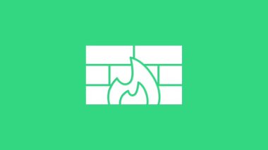 Beyaz güvenlik duvarı, yeşil arka planda izole edilmiş güvenlik duvarı simgesi. 4K Video hareketli grafik canlandırması