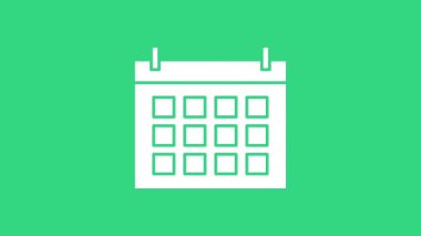 Yeşil arkaplanda beyaz takvim simgesi izole edildi. Olay hatırlatma sembolü. 4K Video hareketli grafik canlandırması