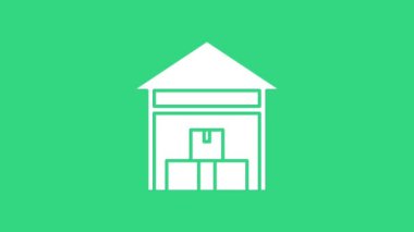 Beyaz Depo simgesi yeşil arka planda izole edildi. 4K Video hareketli grafik canlandırması