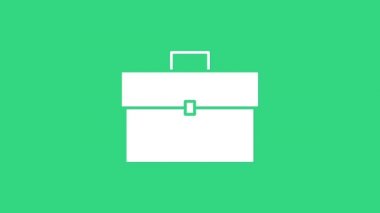 Beyaz Evrak Çantası simgesi yeşil arkaplanda izole edildi. İş ilanı. İş portföyü. 4K Video hareketli grafik canlandırması