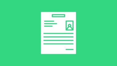 Yeşil arkaplanda beyaz kişisel belge simgesi izole edildi. Dosya simgesi. Kontrol listesi simgesi. İş konsepti. 4K Video hareketli grafik canlandırması