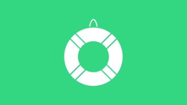 Beyaz Lifebuoy simgesi yeşil arkaplanda izole edildi. Can simidi sembolü. 4K Video hareketli grafik canlandırması