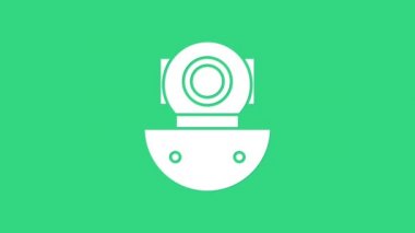 Beyaz Aqualung simgesi yeşil arkaplanda izole edildi. Dalış kaskı. Su altı ekipmanları. 4K Video hareketli grafik canlandırması