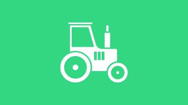 Beyaz traktör simgesi yeşil arkaplanda izole edildi. 4K Video hareketli grafik canlandırması