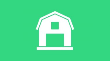 Beyaz Çiftlik Konsepti ikonu yeşil arka planda izole edildi. Kırsal çiftlik manzarası. 4K Video hareketli grafik canlandırması