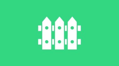 Beyaz Bahçe çiti ahşap ikonu yeşil arka planda izole edilmiş. 4K Video hareketli grafik canlandırması