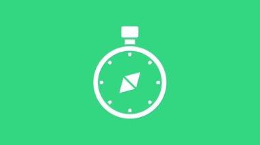 Yeşil arkaplanda beyaz pusula simgesi izole edildi. Rüzgâr yön bulma sembolü. Rüzgar gül işareti. 4K Video hareketli grafik canlandırması