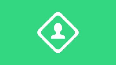 Beyaz Yol trafik tabelası. Yeşil arkaplanda sinyal simgesi izole edildi. İşaretçi sembolü. İzole sokak bilgi levhası. Yön tabelası. 4K Video hareketli grafik canlandırması