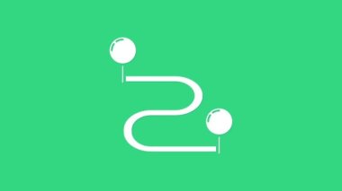 Beyaz Yol konum simgesi yeşil arkaplanda izole edildi. Harita işaretçisi işareti. Yol ya da yol kavramı. GPS navigatörü. 4K Video hareketli grafik canlandırması