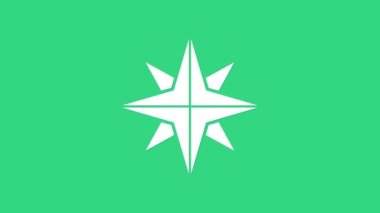 Beyaz Rüzgar gül simgesi yeşil arkaplanda izole edildi. Seyahat için pusula simgesi. Navigasyon tasarımı. 4K Video hareketli grafik canlandırması