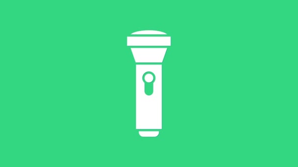 Icône lampe de poche blanche isolée sur fond vert. Animation graphique de mouvement vidéo 4K — Video