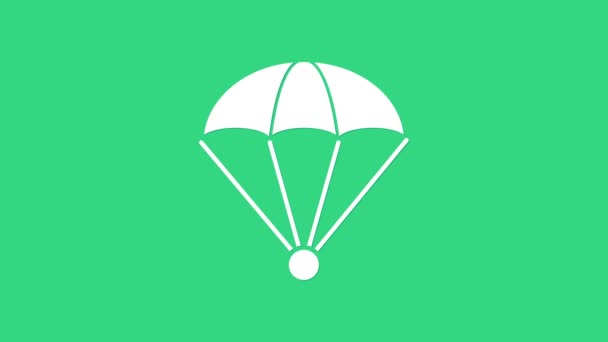 White Parachute icon isolated on green background. 4K Video motion graphic animation — Stock Video