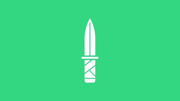 White Military knife icon isolated on green background. 4K Video motion graphic animation — Stock Video