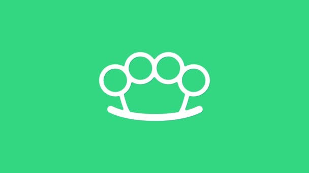 White Brass knuckles icon isolated on green background. 4K Video motion graphic animation — Stock Video