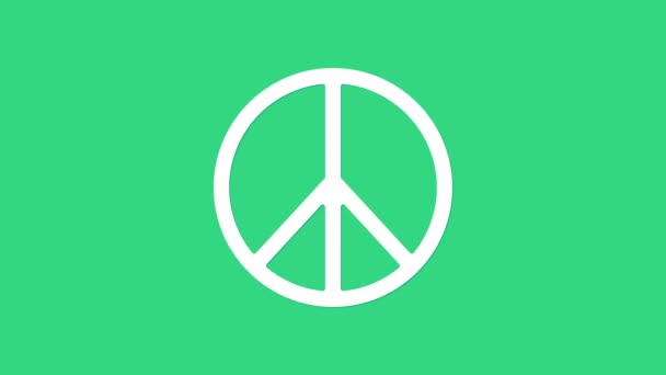 White Peace icoon geïsoleerd op groene achtergrond. Hippie symbool van vrede. 4K Video motion grafische animatie — Stockvideo