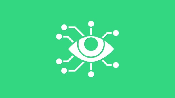 Fehér szem szkenner ikon elszigetelt zöld alapon. Szkennelés. Biztonsági ellenőrzés szimbólum. Kiberszem jel. 4K Videó mozgás grafikus animáció — Stock videók