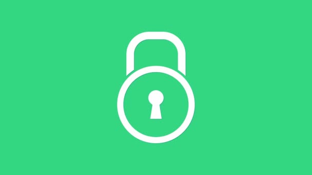 Icono de bloqueo blanco aislado sobre fondo verde. Señal de candado. Seguridad, seguridad, protección, concepto de privacidad. Animación gráfica de vídeo 4K — Vídeos de Stock