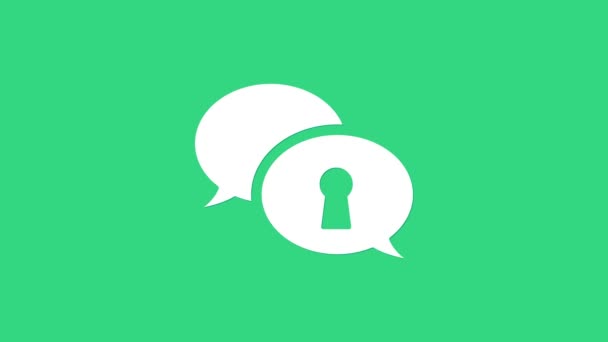 Witte bescherming van persoonsgegevens pictogram geïsoleerd op groene achtergrond. Spraakzeepbel en sleutel. 4K Video motion grafische animatie — Stockvideo