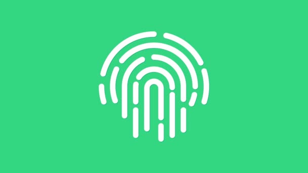 Biała ikona odcisków palców odizolowana na zielonym tle. Ikona aplikacji ID. Znak identyfikacyjny. Dotknij identyfikatora. 4K Animacja graficzna ruchu wideo — Wideo stockowe