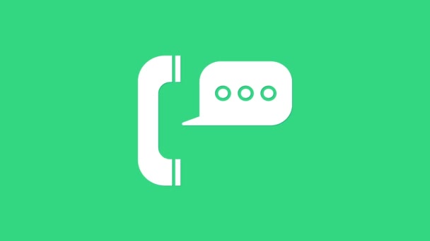 Telefono bianco con icona di chat vocale bolla isolato su sfondo verde. Assistenza clienti, hotline, call center, faq, manutenzione. Animazione grafica 4K Video motion — Video Stock