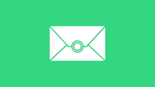 Biała ikona koperty izolowana na zielonym tle. Symbol listu e-mail. 4K Animacja graficzna ruchu wideo — Wideo stockowe