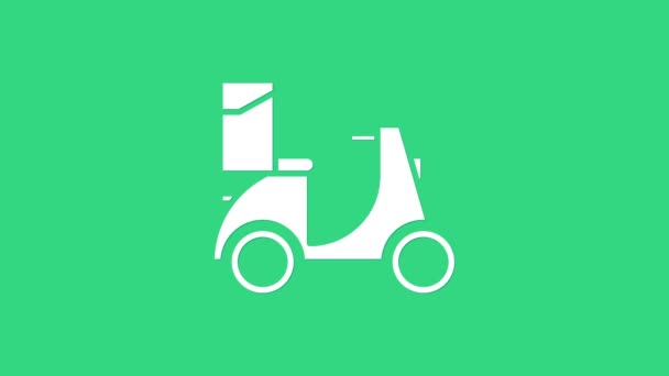 Icono de entrega de scooter blanco aislado sobre fondo verde. Servicio de entrega concepto. Animación gráfica de vídeo 4K — Vídeo de stock