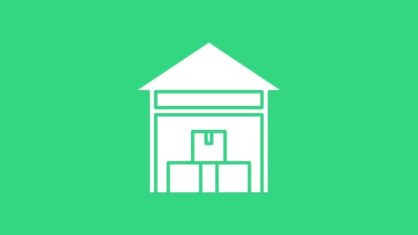 Icona del magazzino bianco isolata su sfondo verde. Animazione grafica 4K Video motion — Video Stock