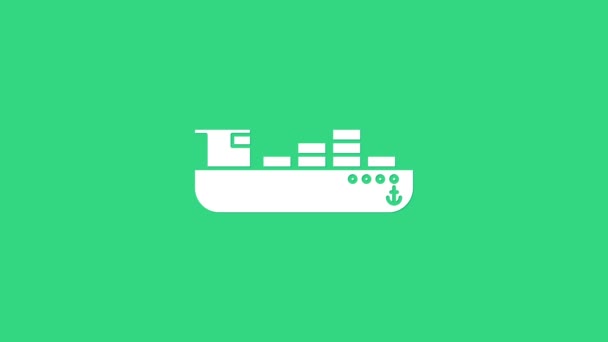 White Cargo navă cu cutii de livrare pictograma serviciu izolat pe fundal verde. Livrare, transport. Cargobot cu colete, cutii, bunuri. 4K Animație grafică în mișcare video — Videoclip de stoc