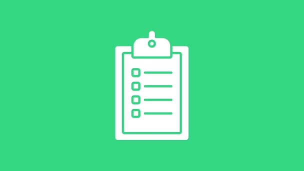 Blanco Verificación de la lista de entrega icono del portapapeles aislado sobre fondo verde. Animación gráfica de vídeo 4K — Vídeo de stock