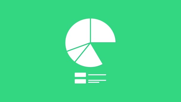 Icono de infografía gráfico Pie Blanco aislado sobre fondo verde. Signo de diagrama gráfico. Animación gráfica de vídeo 4K — Vídeos de Stock