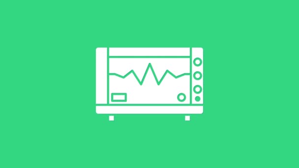 Monitor de ordenador blanco con icono de cardiograma aislado sobre fondo verde. Icono de monitoreo. Monitor ECG con latidos cardíacos dibujados a mano. Animación gráfica de vídeo 4K — Vídeos de Stock