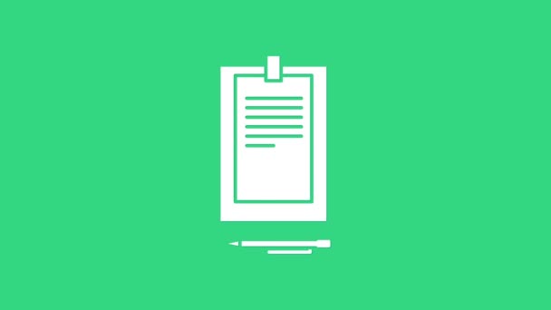 Portapapeles blanco con icono de documento aislado sobre fondo verde. Animación gráfica de vídeo 4K — Vídeos de Stock