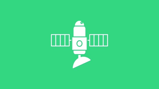 Fehér Műholdas ikon elszigetelt zöld alapon. 4K Videó mozgás grafikus animáció — Stock videók